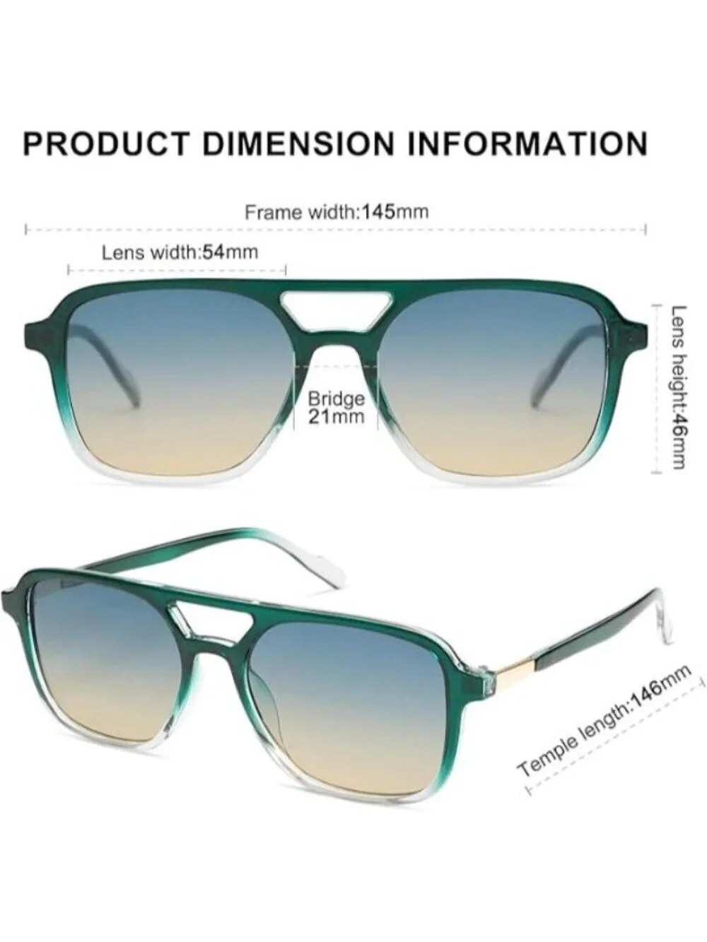 SOJOS Women Aviator Sunglasses Rectangle Sun Glasses Green Frame Grey Lens
